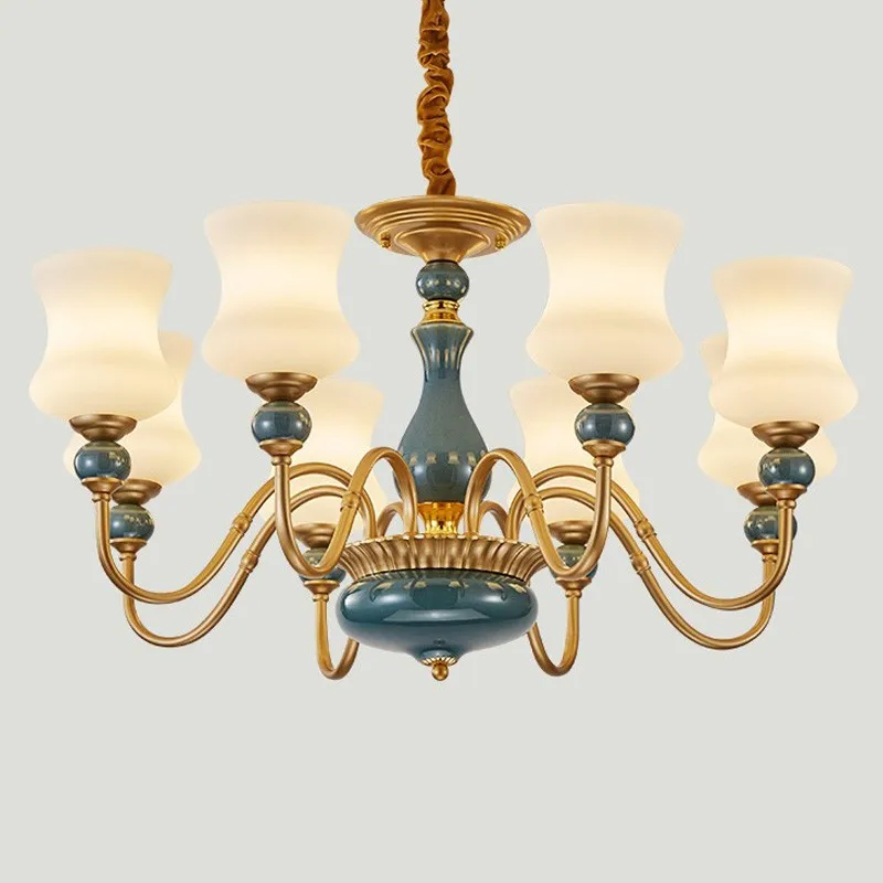 Modern Colorful glass Chandeliers with cover shade dining room Deluxe Ceramic lamp Restaurant glass chandelier led Lighting