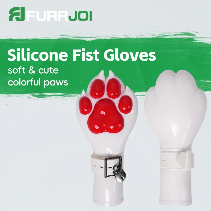 

Furrjoi Silicone Fist Gloves for Cosplay Costumes Dog Paws Latex Furry Fetish White Base Color Customizable Fursuit