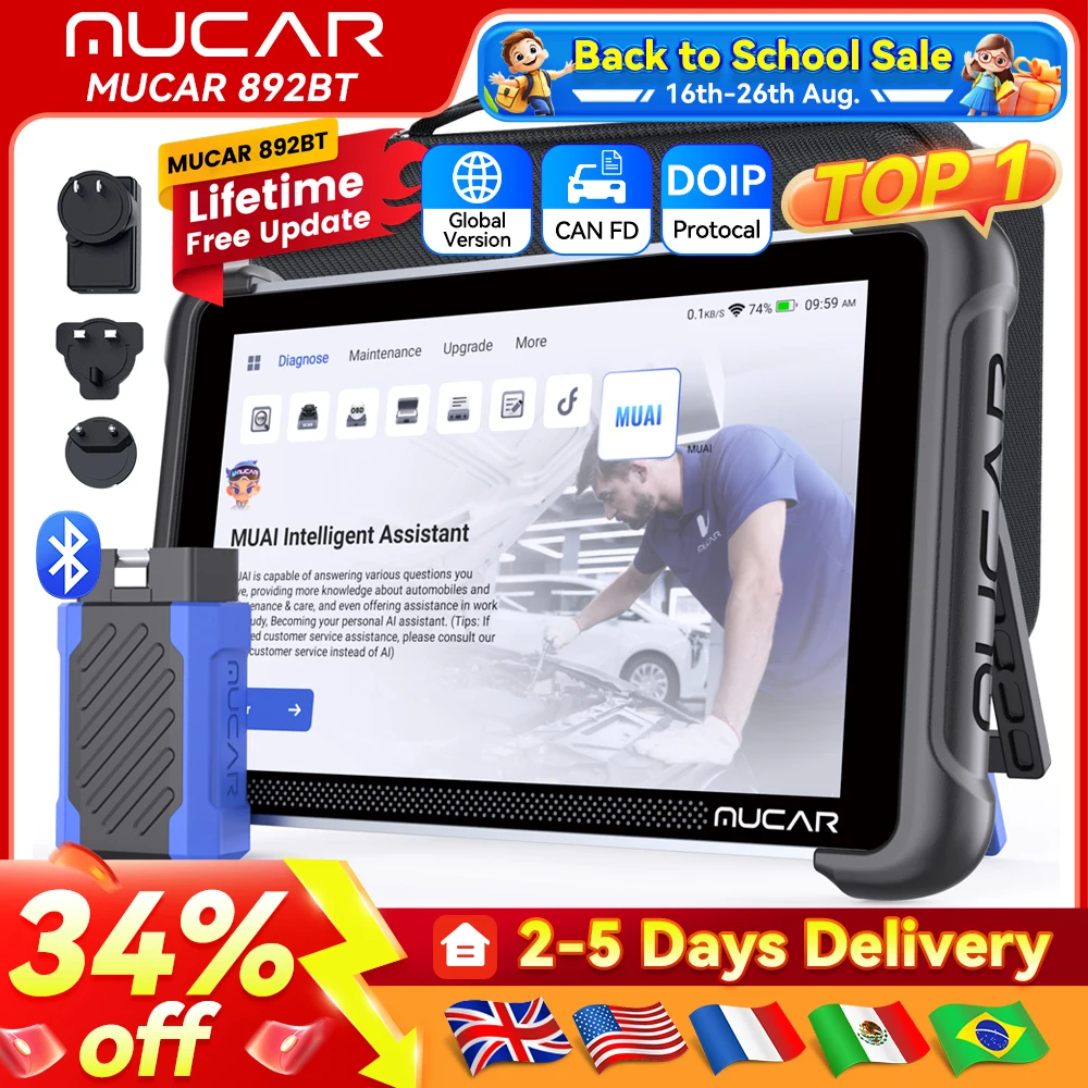 Image of MUCAR 892BT Auto-OBD2-Diagnosetool, alle Systemdiagnose, ECU-Codierung, bidirektionaler Scanner, CANFD DOIP 34, kostenlos zum Zurücksetzen
