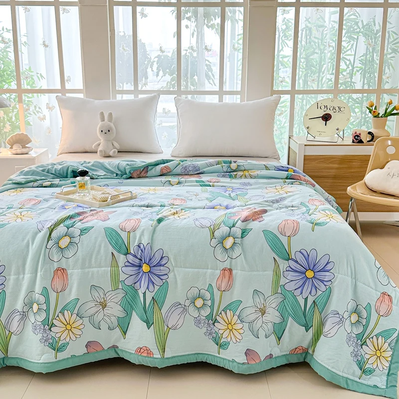 1pc Summer Quilt Flower Printed Air-condition Quilt for Single/Queen/King Bed Blanket/Bedspread Soft Duvet