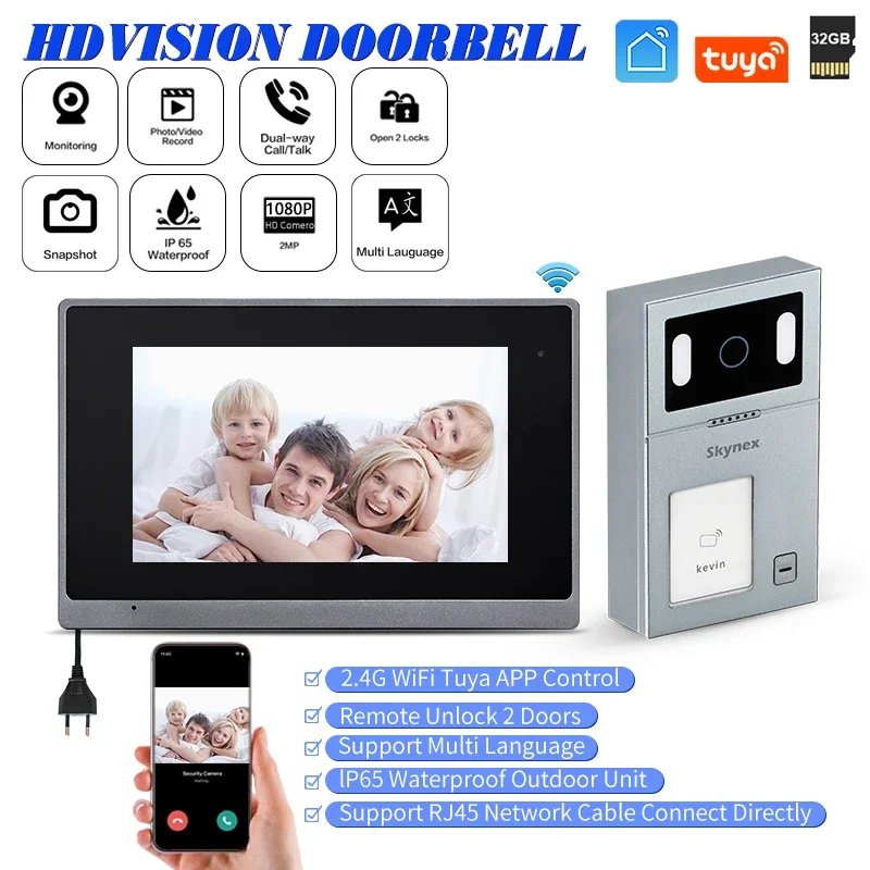 

Cheap Price IP System 7 Inch Tuya Wifi HD 1080P Video Doorbell Videocitifono RJ45 Interface Remote Control Unlock 2 Doors