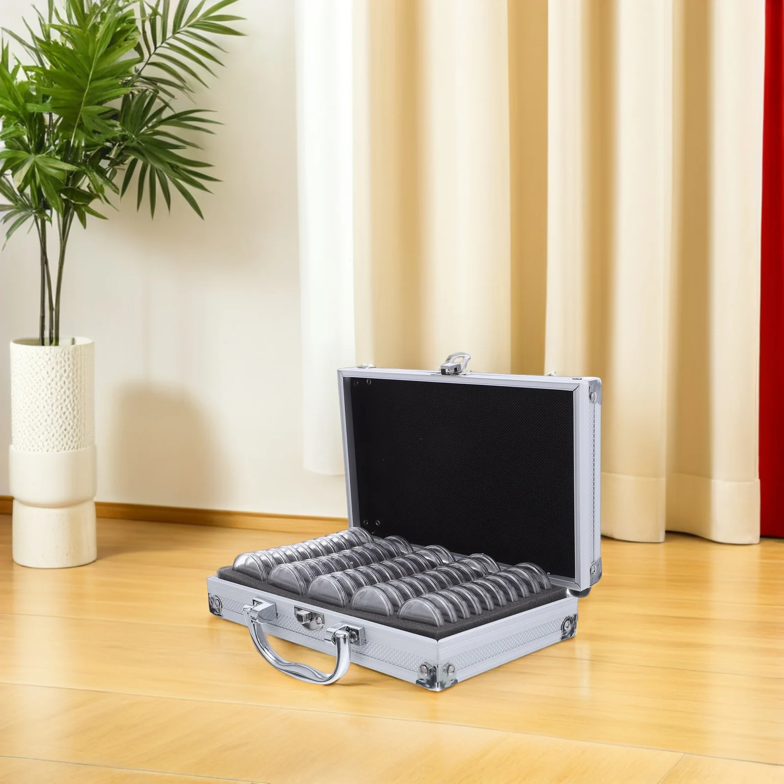 

Portable Coin Organizer Collecting Case Multi-Compartment Transparent Metal Lid Coin Storage Box Display for Medals Badges