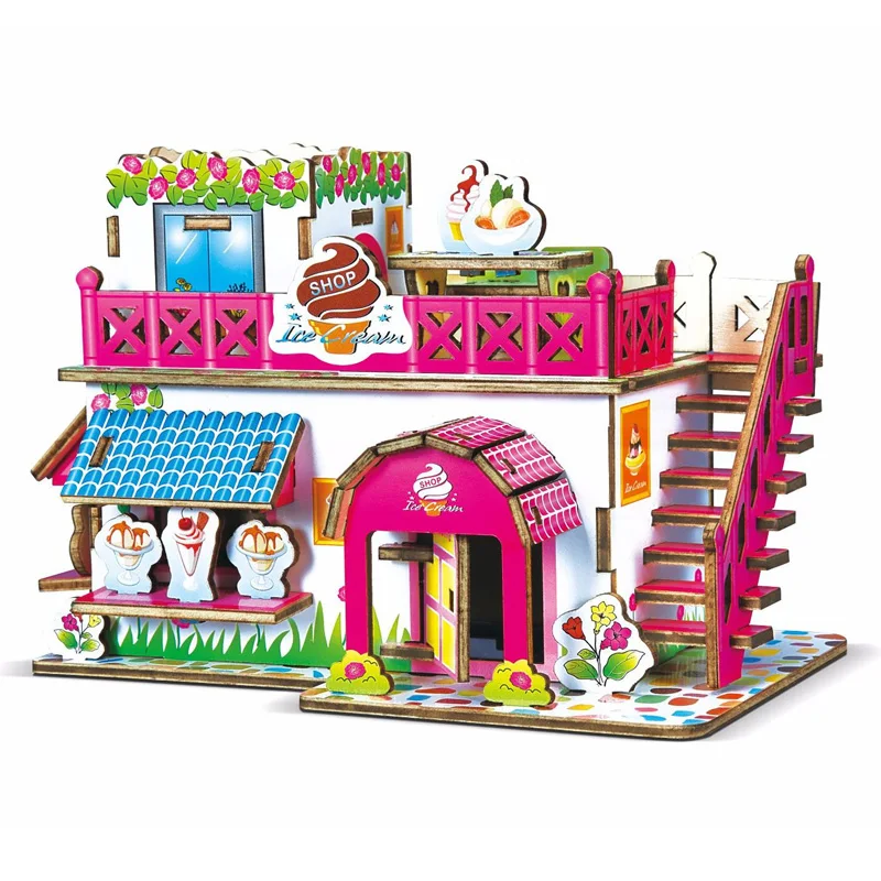 Wooden 3D Stereo Construction Building Jigsaw Puzzle, DIY Hand‑Assembled Model Toy for Boys & Girls, Creative Home Decoration