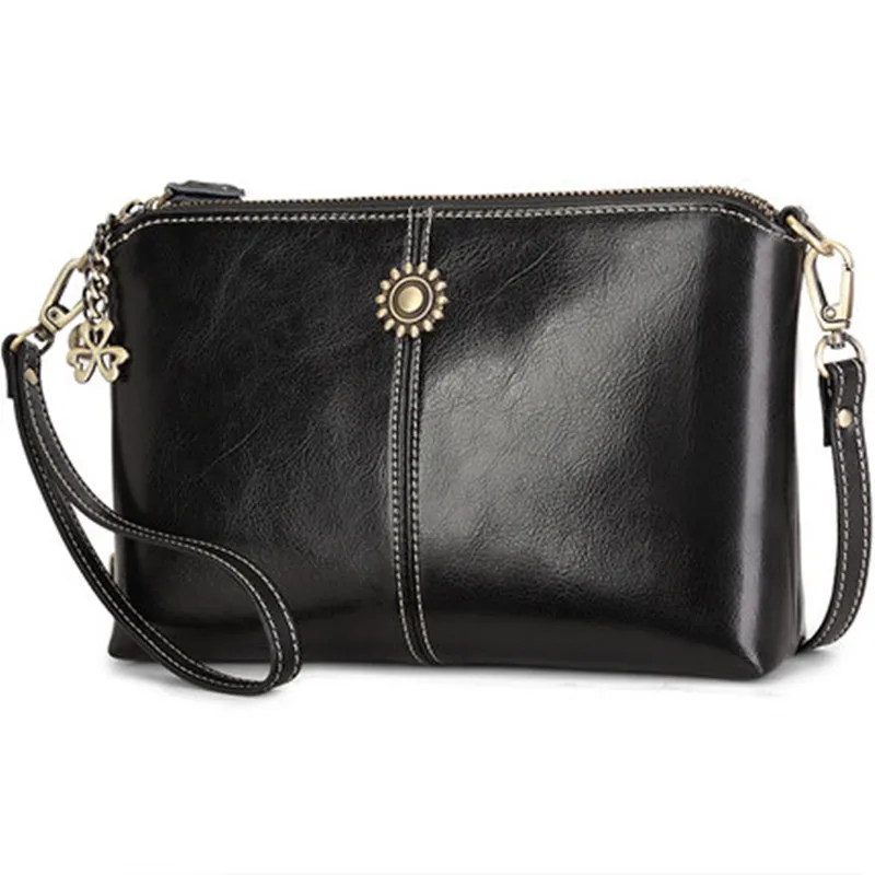 

Ladies Vintage Luxurious Shoulder Messenger Bags for Women Solid Color Cow Split Leather Sunflower Cross-body Packs