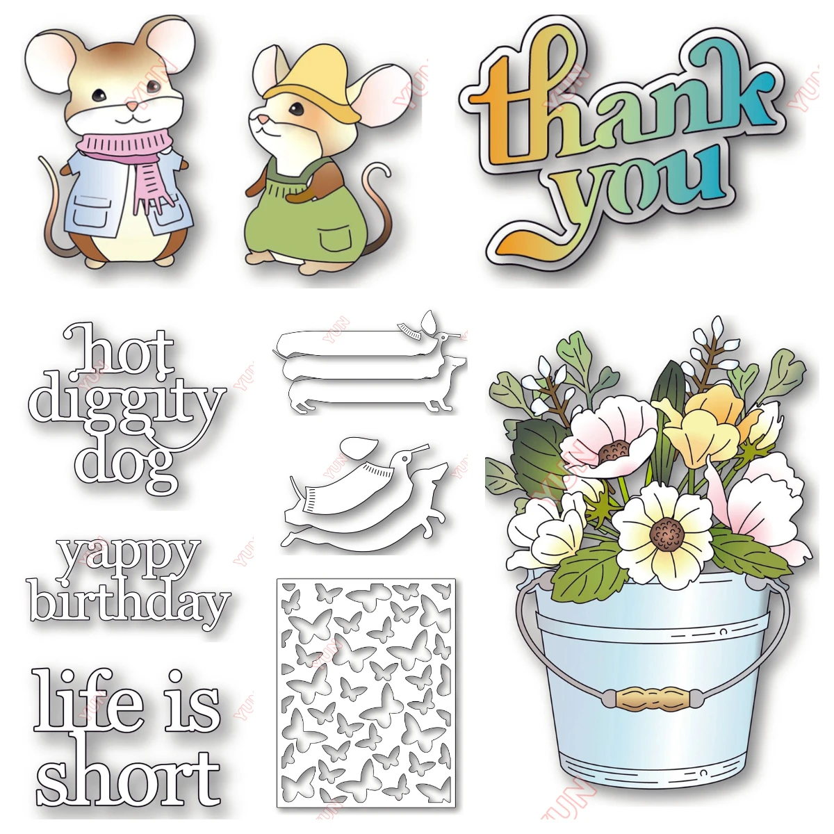 Cheery Happy Birthday Thank You Word Script Metal Cutting Dies Mouse Dachshund Dog Die DIY Scrapbooking Card Stencils 2025 New