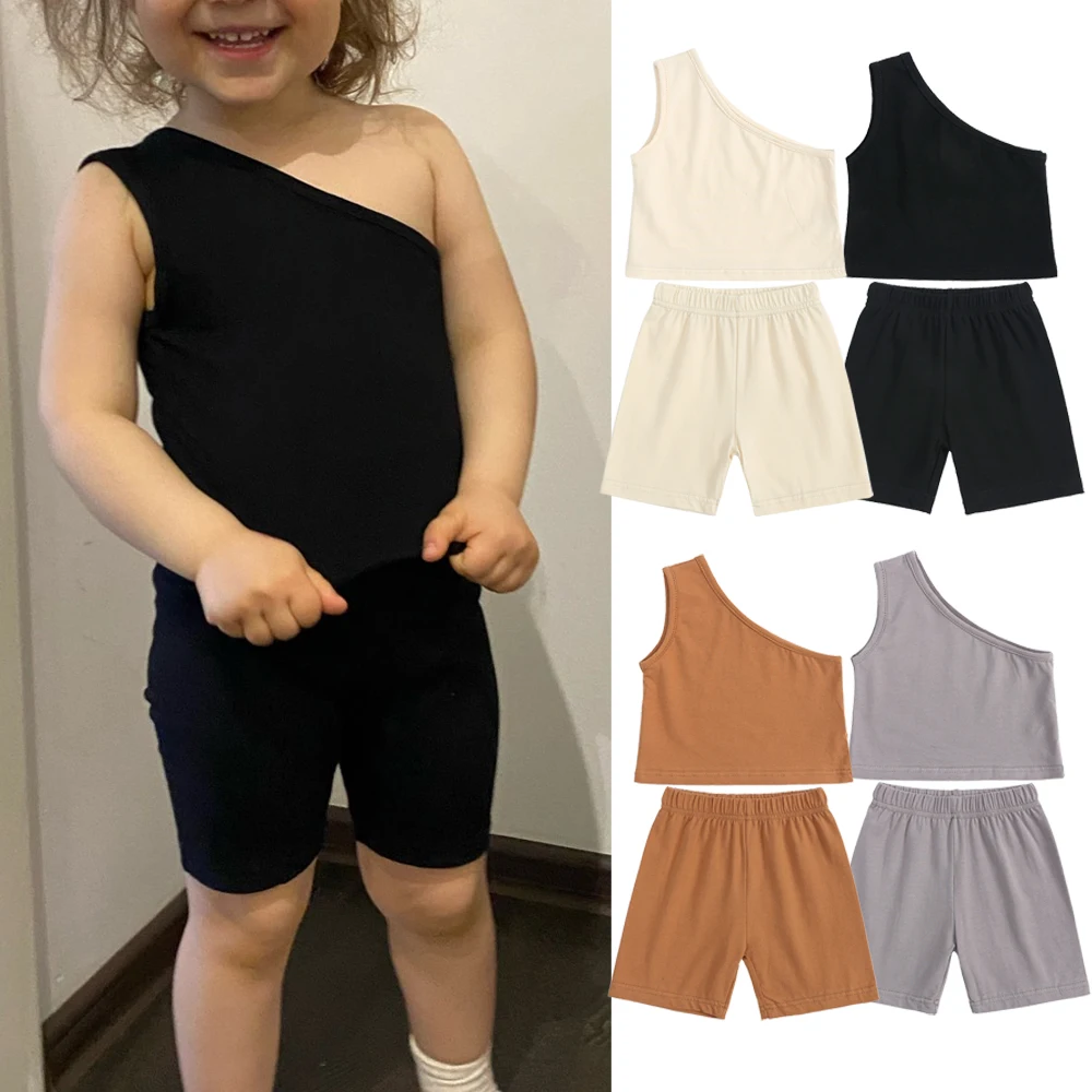 2024 Toddler Girls Summer Outfits Clothes Solid Sleeveless Shorts 2 Pcs Suit For Little Baby Girl 6M-4T Casual Tracksuit Set