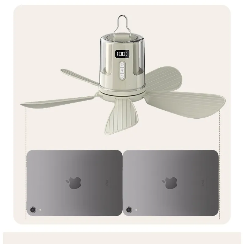 Five-leaf ceiling fan rechargeable large wind low noise camping usb night light fan