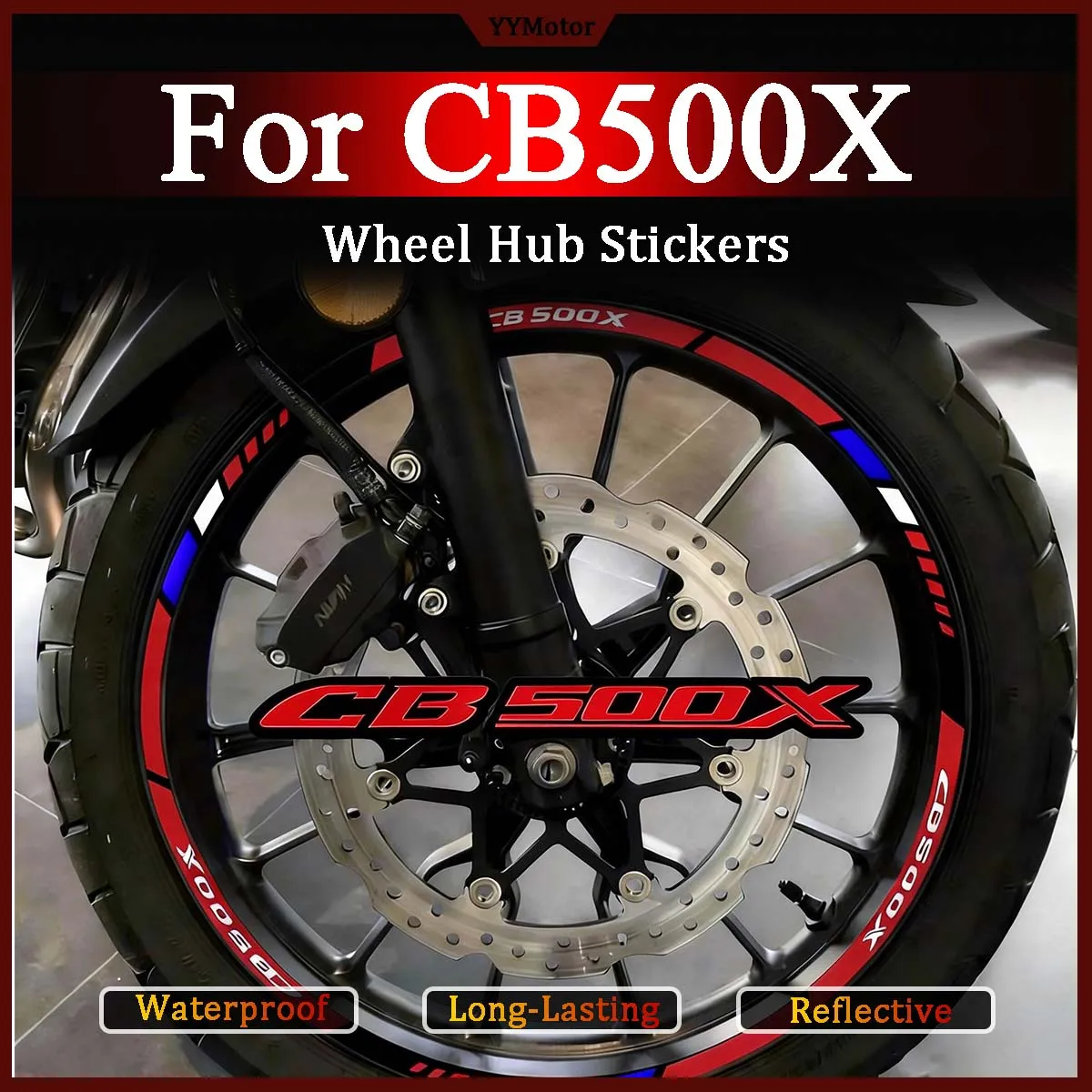 Für CB500X 19'' 17'' Adventure Motorrad Radnaben-Aufkleber Moto Bike Innenring Felgenstreifen Reflektierende Vinyl-Zubehör-Aufkleber