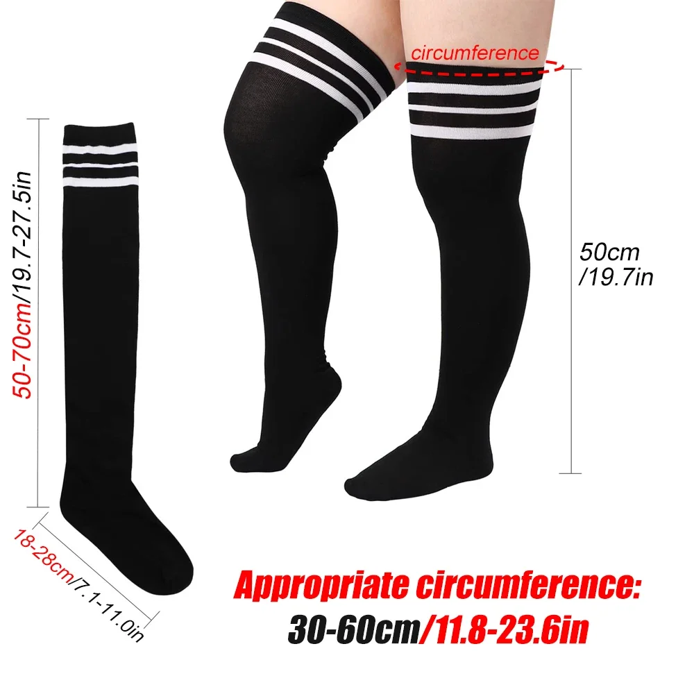 1Pair Plus Size Womens Thigh High Socks for Thick Thighs- Extra Long Striped Thick Over the Knee Socks- Leg Warmer Boot Socks