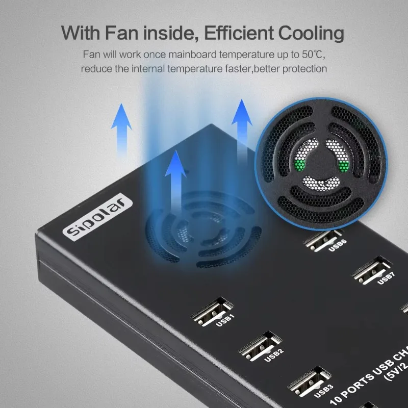 Aluminum Shell Multi Usb Port  High Speed Usb Charging 12v Powered 10 Usb Hub Charger and Syncs