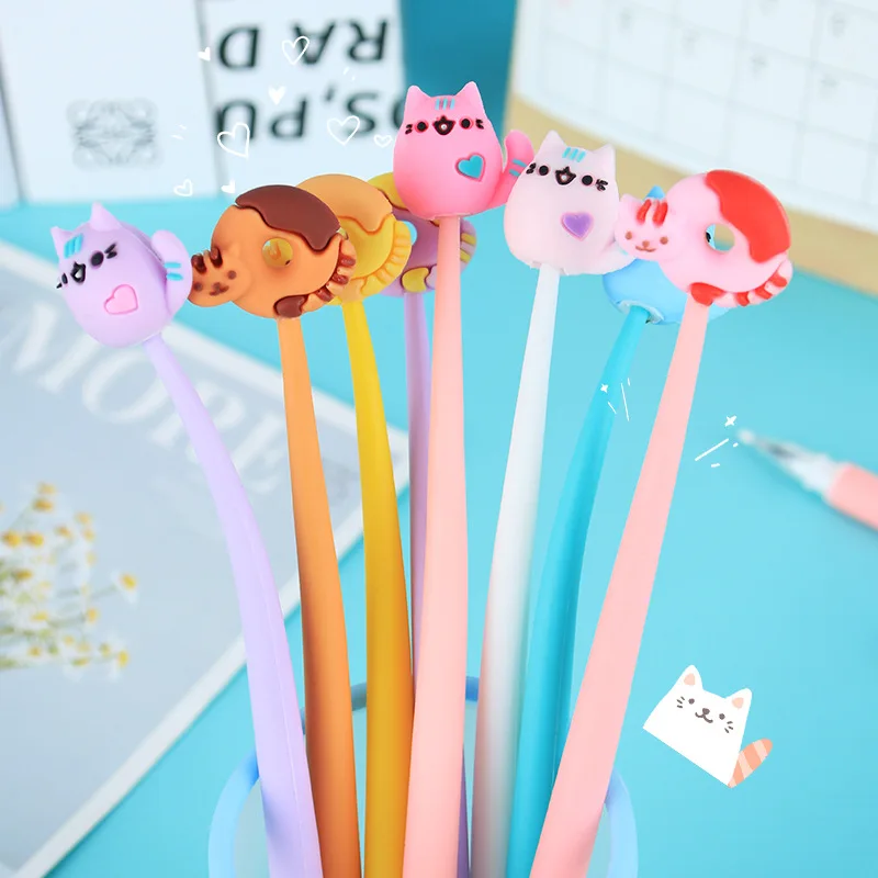 

10Pcs/Lot Cute Cartoon Cat Soft Shake Gel Pen 0.5mm Black Ink Smooth Writing Kawaii Kitten Neutral Pens Office School Stationery