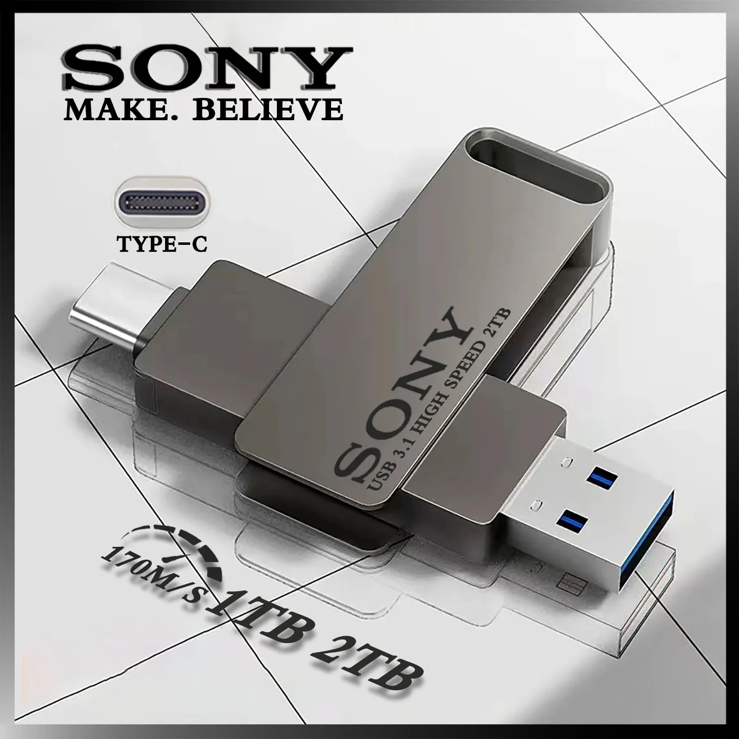 SONY 2TB USB 3.2 Flash Drive Super High Speed Flash Drive Metal Transfer Mini U Disk Pen Drive Type C Memory SSD U Dropshipping