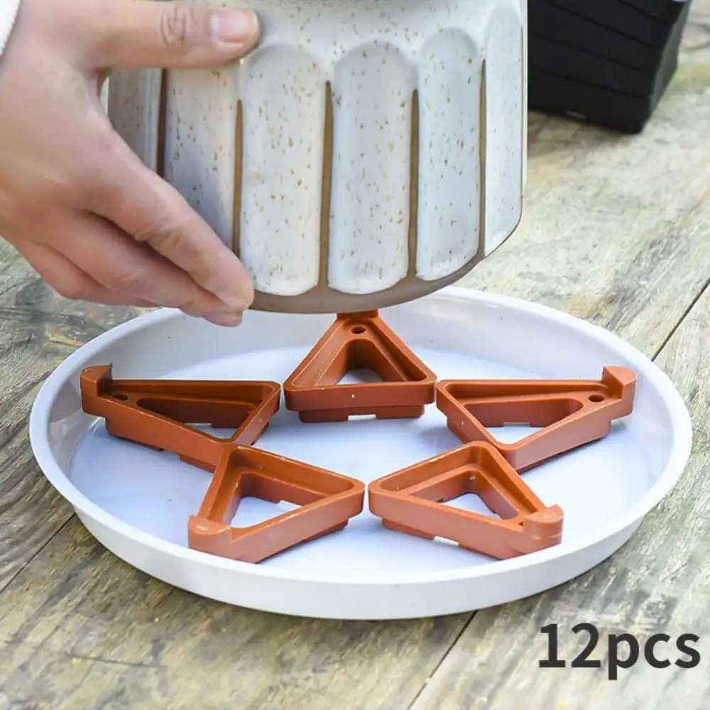 12PCS Plant Pot Stand Triangle Riser Toe Lift Stand Base Bracket Breathable Roots Anti-corrosive Feet Plant Support Brick Tray