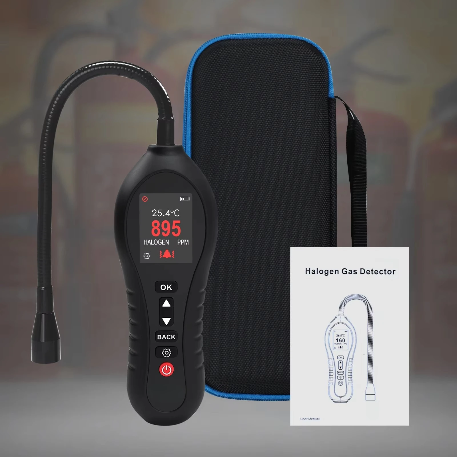 

Высокочувствительный галогенный детектор утечки газа, 10,5-дюймовая гусиная шея, противоскользящий, тройная сигнализация, водонепроницаемый и пыленепроницаемый