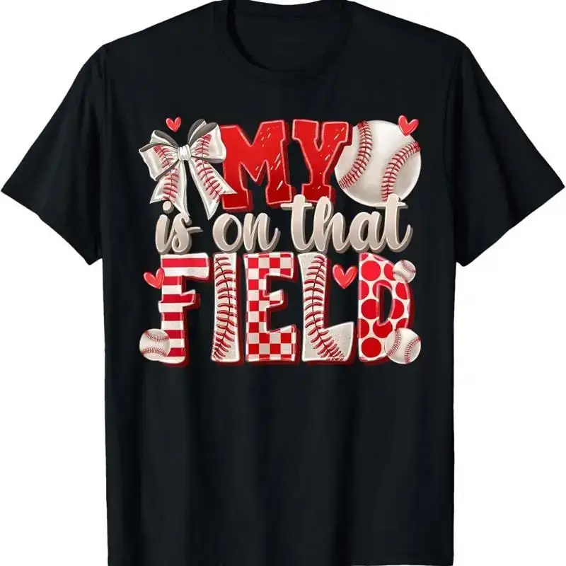 My Heart Is On That Field Coquette Bow Baseball Mom Mother T Shirt