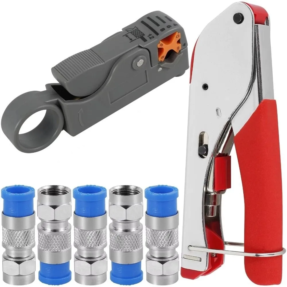 Carbon Steel Coax Cable Crimper Multifunctional Coaxial Compression Wire Stripper Tools Set F Compression Connectors