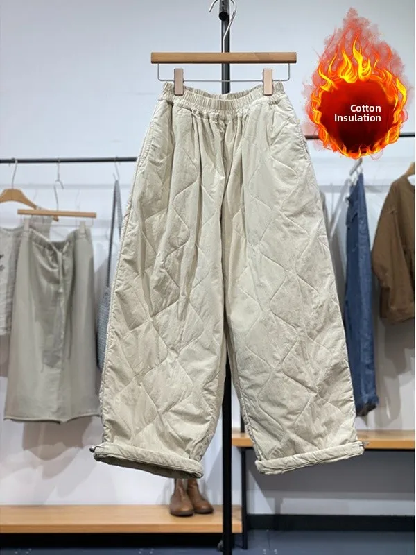 

Теплые брюки из смесового хлопка с широкими штанинами, на резинке, повседневные, модные, больших размеров, женская одежда