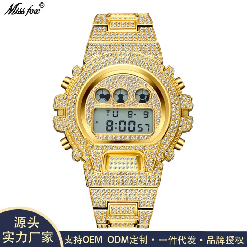 

Official brand free shippingDiamond-Encrusted Multifunctional Fashion Electronic Watch High-End Full Diamond WaterproofMen's Wat