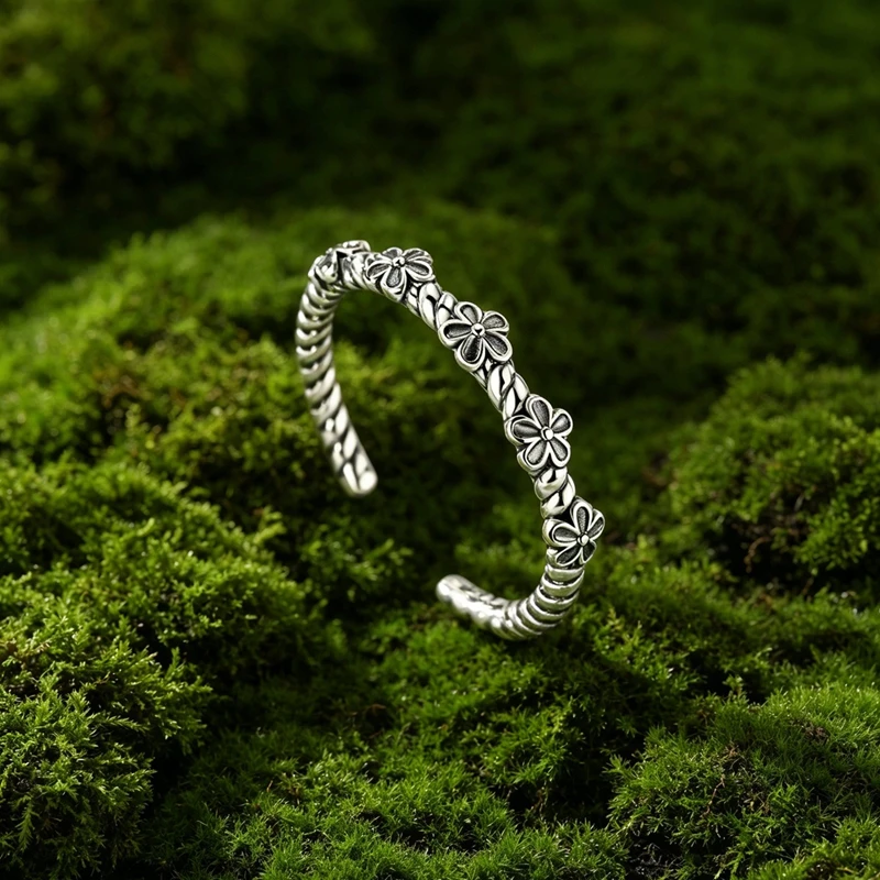 

Original 925 Sterling Silver Ring Adjustable Size Flower Open Ring For Girl Party Anniversary Female Jewelry Gift