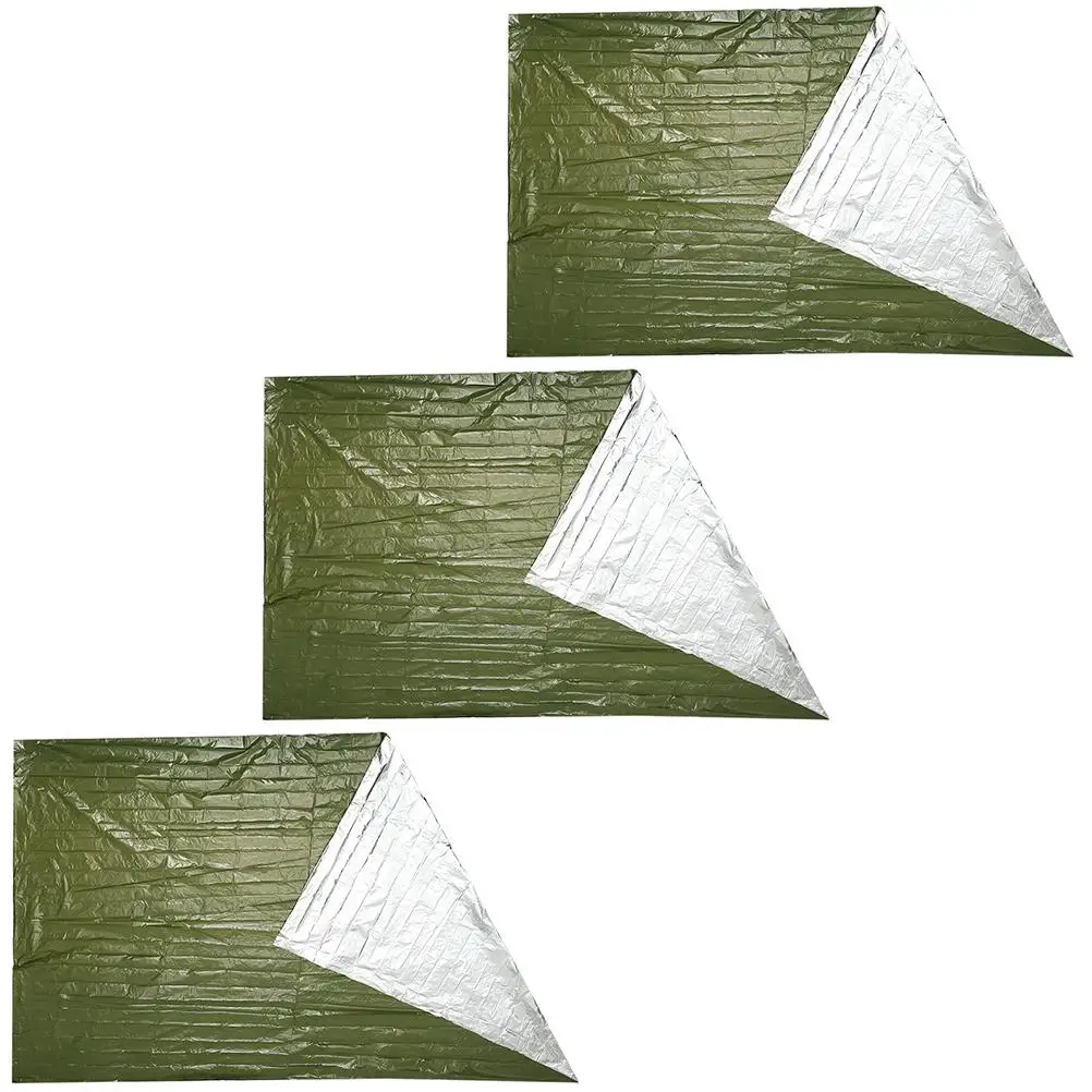 3pcs Foldable Thermal Blanket Survival Kit Emergency Hiking Camping Outdoor Travel Sleeping Block Rain Snow Keep