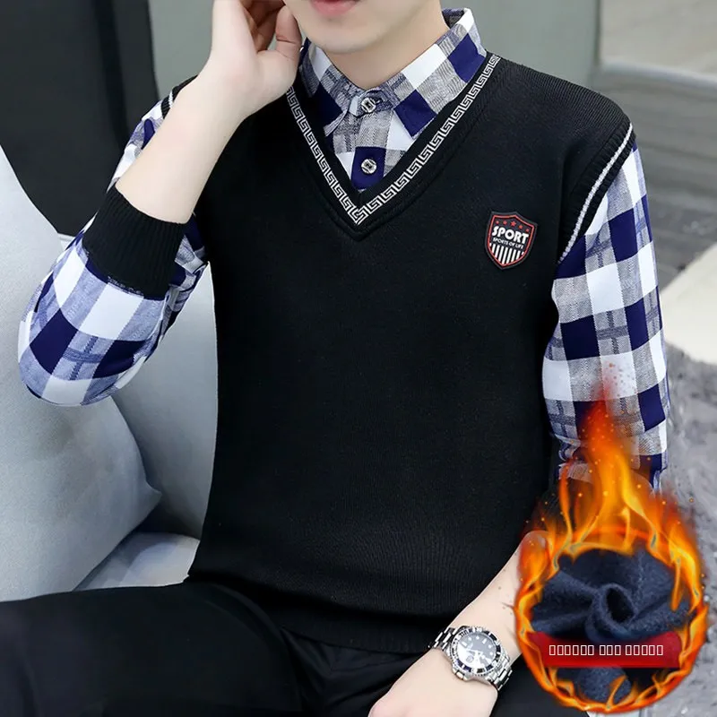 

Мужской вязаный свитер с воротником irt, джет, осень-зима, Thiened Long Sve, повседневная внутренняя одежда, футболка, топ на голову