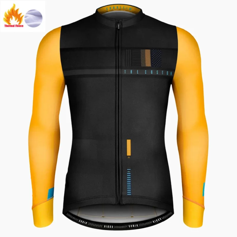 2023 Winter Cycling Jersey Men Black Thermal Fleece Long Sleeve Race Sweatshirt MTB Cycling Clothing Ropa Ciclismo Bike Jacket