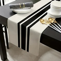 1pcStriped Table Runner Simple Modern Style Table Runner, Black And White Printed TableRunners Luxurious Linen Table Cloth