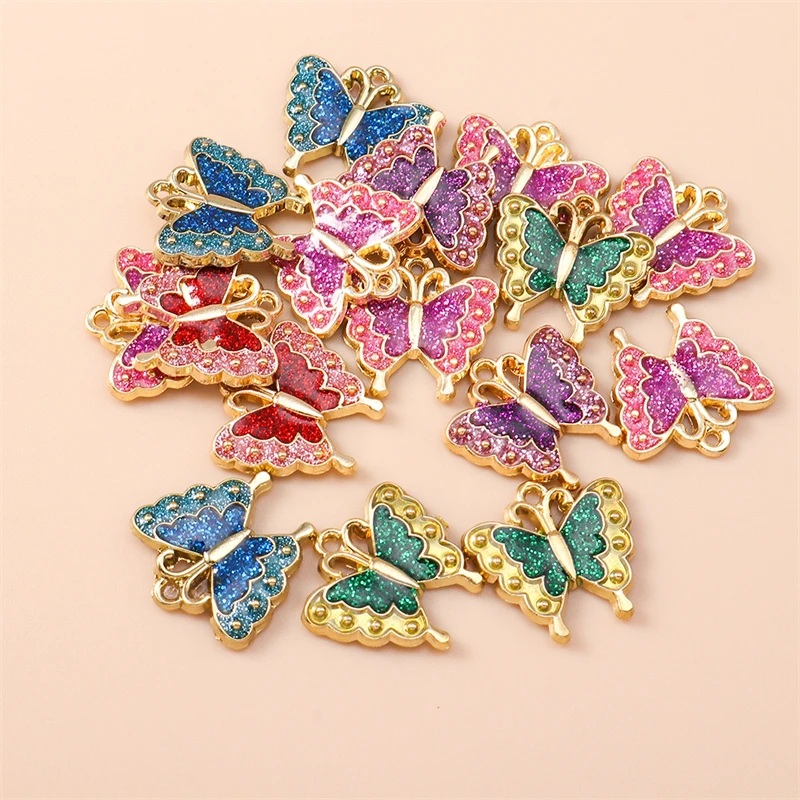 20pcs 17x17mm Cute Colorful Enamel Flying Butterfly Charms Pendants for Making Earrings Necklaces DIY Crafts Jewelry Accessories