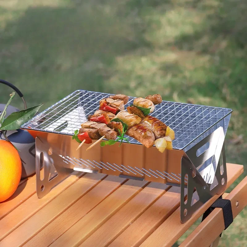 

Portable Folding Barbecue Grill Heating Stoves Multifunction Camping BBQ Grill Rack Net Firewood Stove Stainless steel BBQ Grill