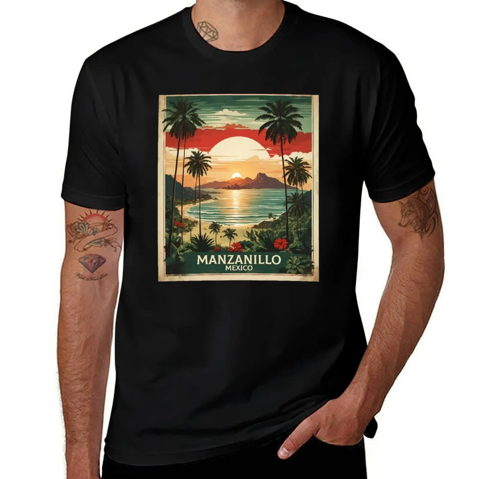 

Manzanillo Colima Mexico Vintage Travel Tourism T-Shirt Sweat Absorbing Sports Tee Shirt
