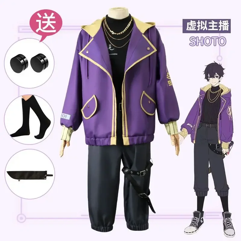 Shoto Shxtou Cosplay Anime VTuber Cosplay Costume Men Fancy Party Suit Wig Shoes Purple Jacket Halloween Carnival Uniform