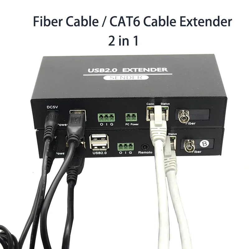 4-ports USB2.0 FC Fiber Optic Cable Extender 20KM with RJ45 Cat6 Network Cable 100m Extension Video Transmitter and Receiver Kit
