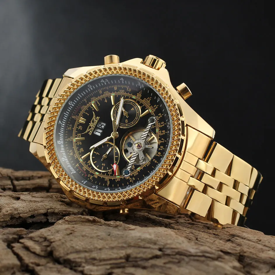 2024 Big Dial Gold Luxury Multifunctional Tourbillon Automatic Men Watch Mechanical Waterproof Stainless Steel Male Wrist Clock