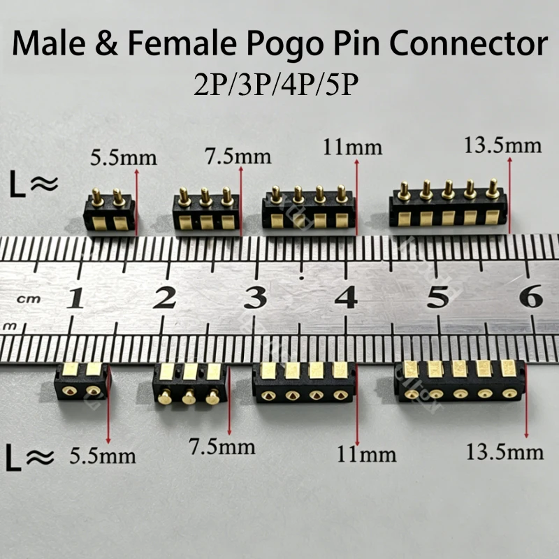 Male & Female Side Mounted Pogo Pin Connector 2P 3P 4P 5P SMD Spring Charging Contact Socket For Smart Watches/Electronic Device