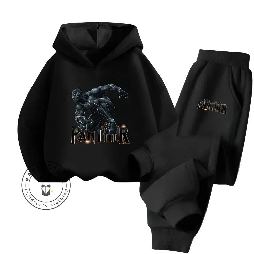 Black Panther Spring Fall for Kids 3-14 Years Old Cotton Hoodie + Pants Hip Hop Casual Fashion Simple and Comfortable Tracksuit