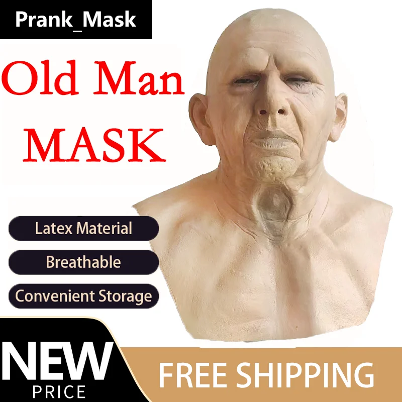 Skinhead old man mask Halloween Latex mask cosplay Skinhead full face head set character Latex mask Dress up props horror mask