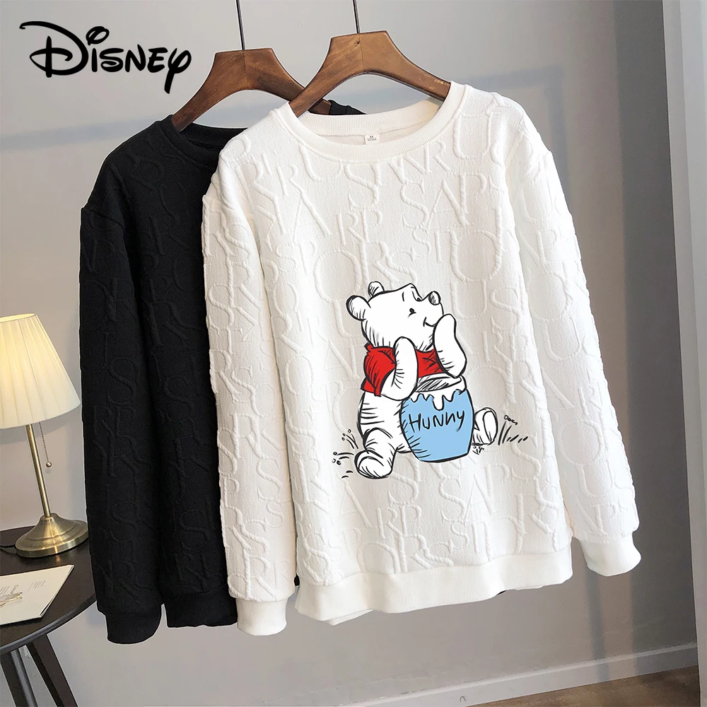 Disney 2024 Anime Cute Marie Winnie The Pooh Print Loose Sweatshirt Spring Autumn Cartoon Pullover Top Clothing