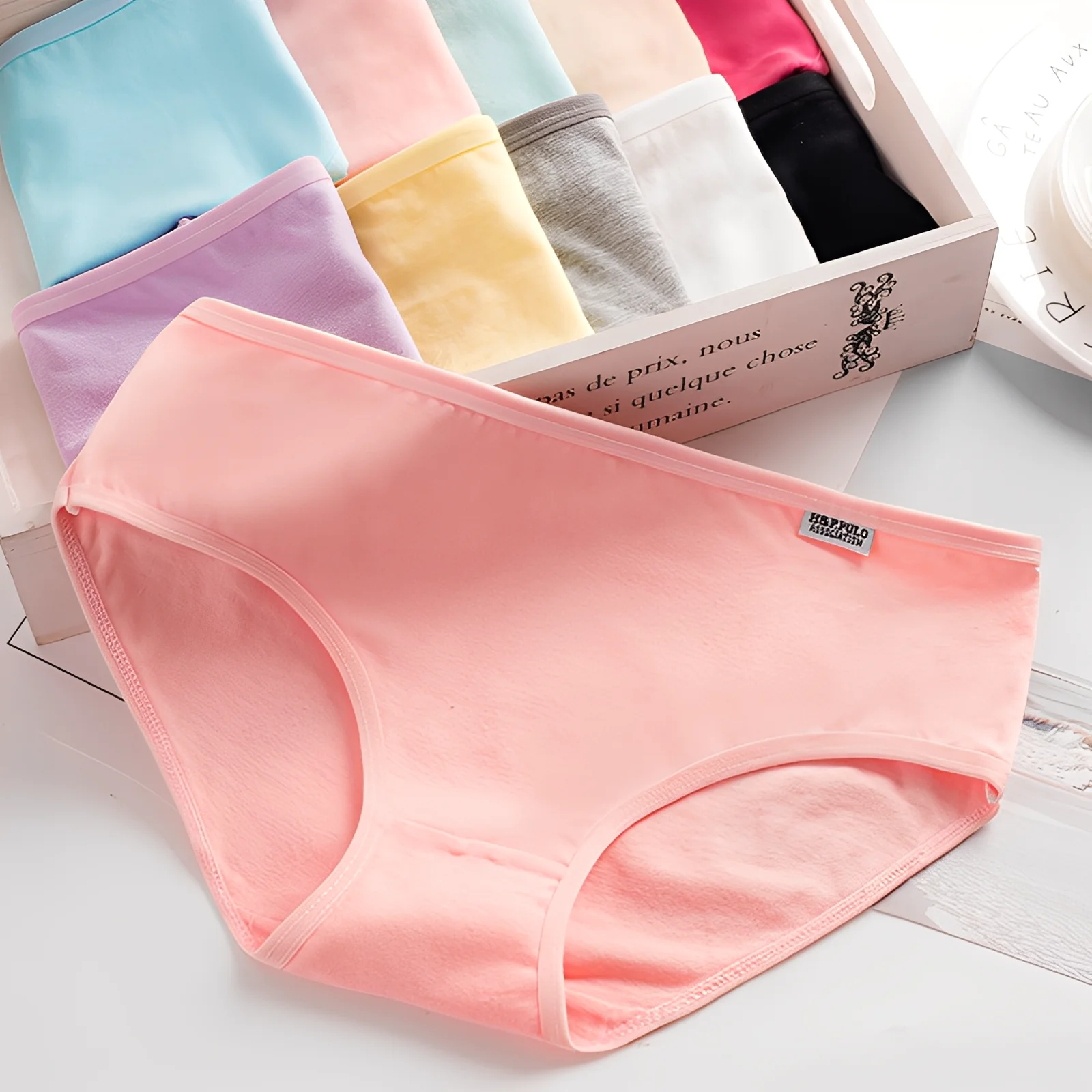 Candy Color Underpant Women'S Comfort High-Quality Cotton Mid Waist Breathable Solid Skin Friendly Panties Plus Size Briefs Soft