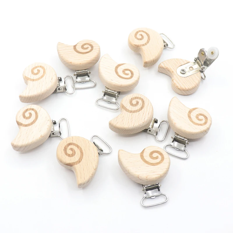 10Pcs/Lot Round Wooden Pacifier Clip Natural Beech Soother Accessories for Baby Handmade Teething Pacifier Chain Dummy Holder