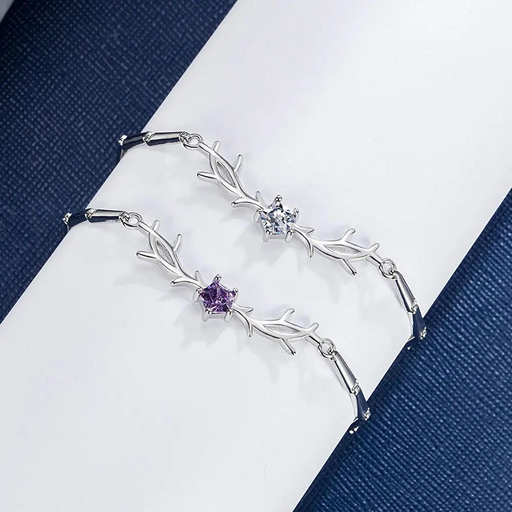 925 Sterling Silver Stylish Cute Antlers Five-Claw Zircon Bracelet Birthday Party Anniversary Gift