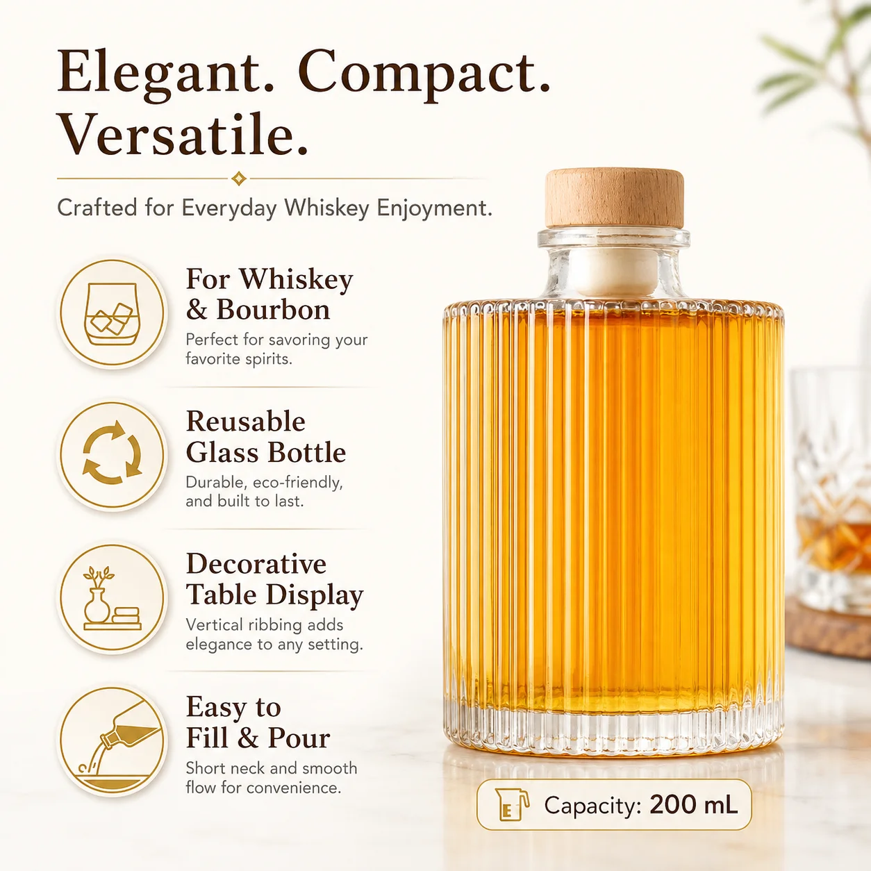 200ml Geribbelde glazen whisky - Bottle Stopper Set recensie en prijs