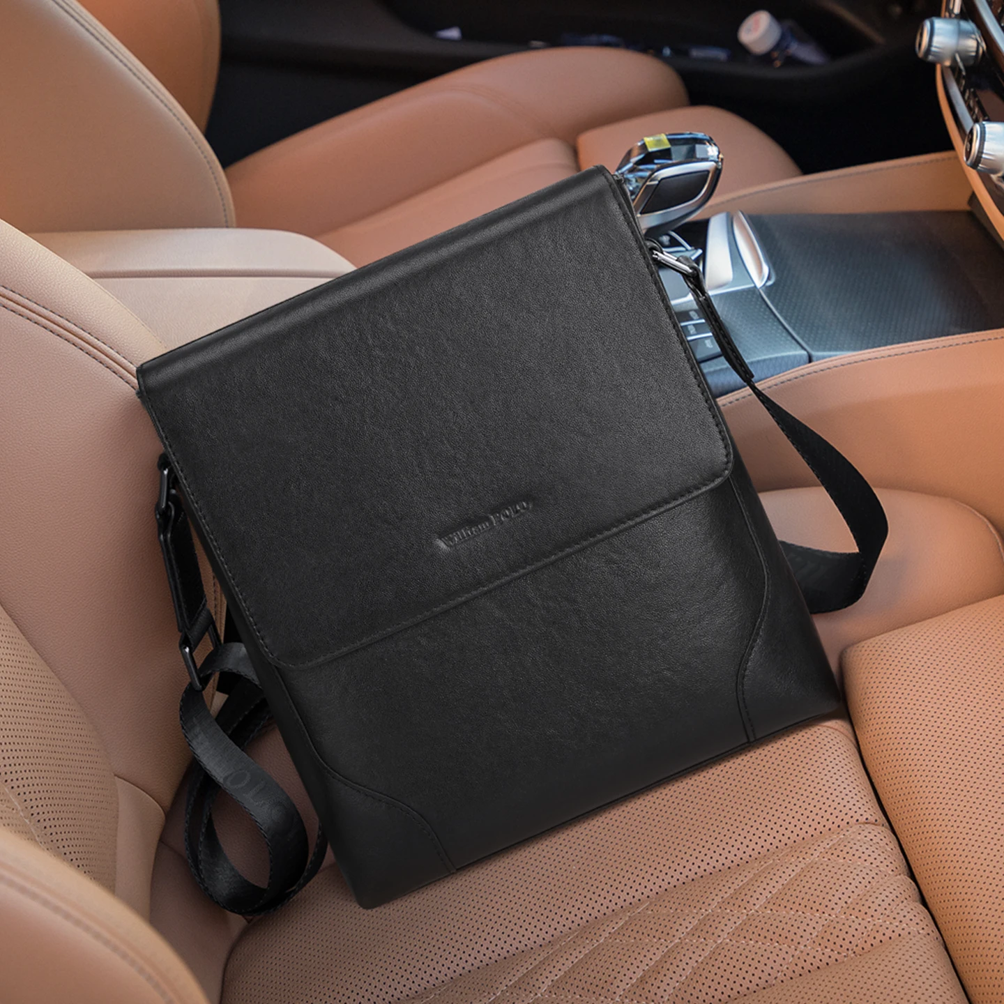 Men's shoulder bag made of genuine leather, fashionable men's time back bag, casual small tote bag