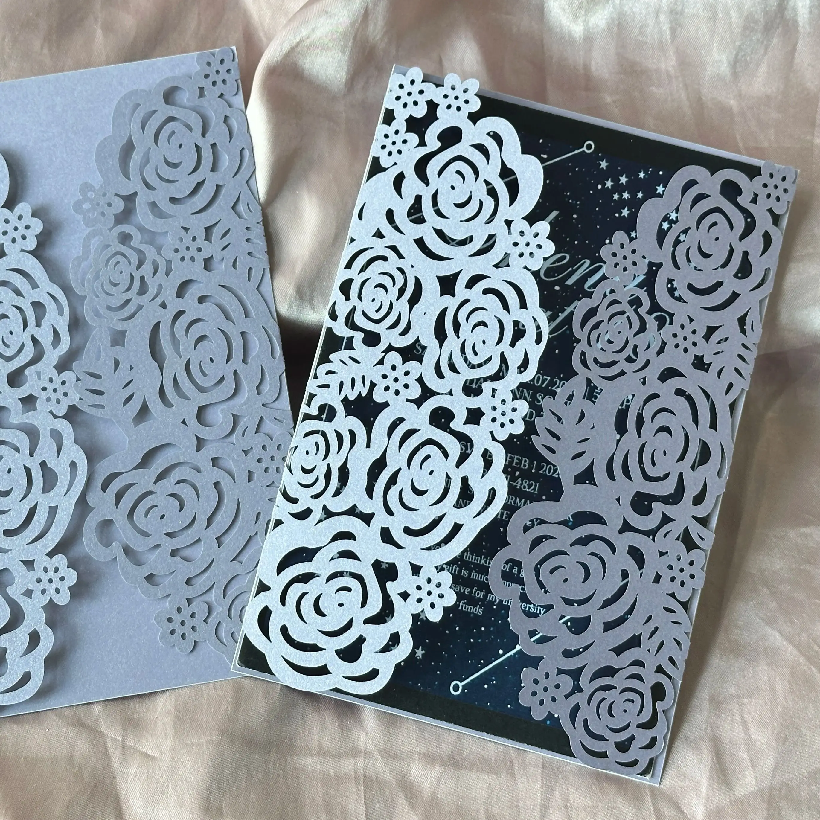 

10pcs Deep Blue/Light Purple Laser Cut Wedding Invitation Cover,Rose Flower Birthday,Quinceanera Invitation Card Gift Decoration