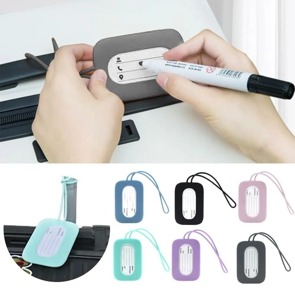 Etiqueta de equipaje de silicona Universal antipérdida, etiqueta de pase de embarque suave con cordón, identificador de maleta, viaje