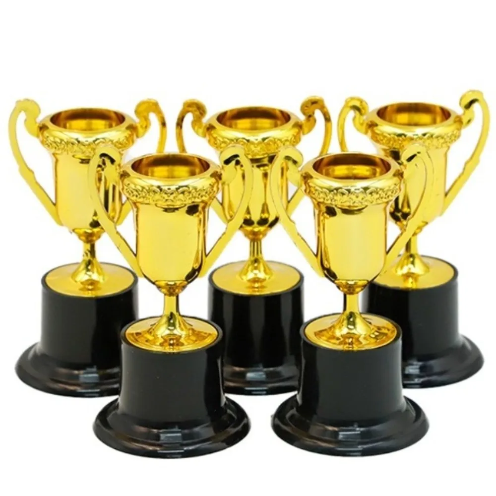 1/6pcs Prize Cup Plastic Material Mini Trophy Mini Size Gold Color Gold Trophy Small Size Award Cup Children's Reward