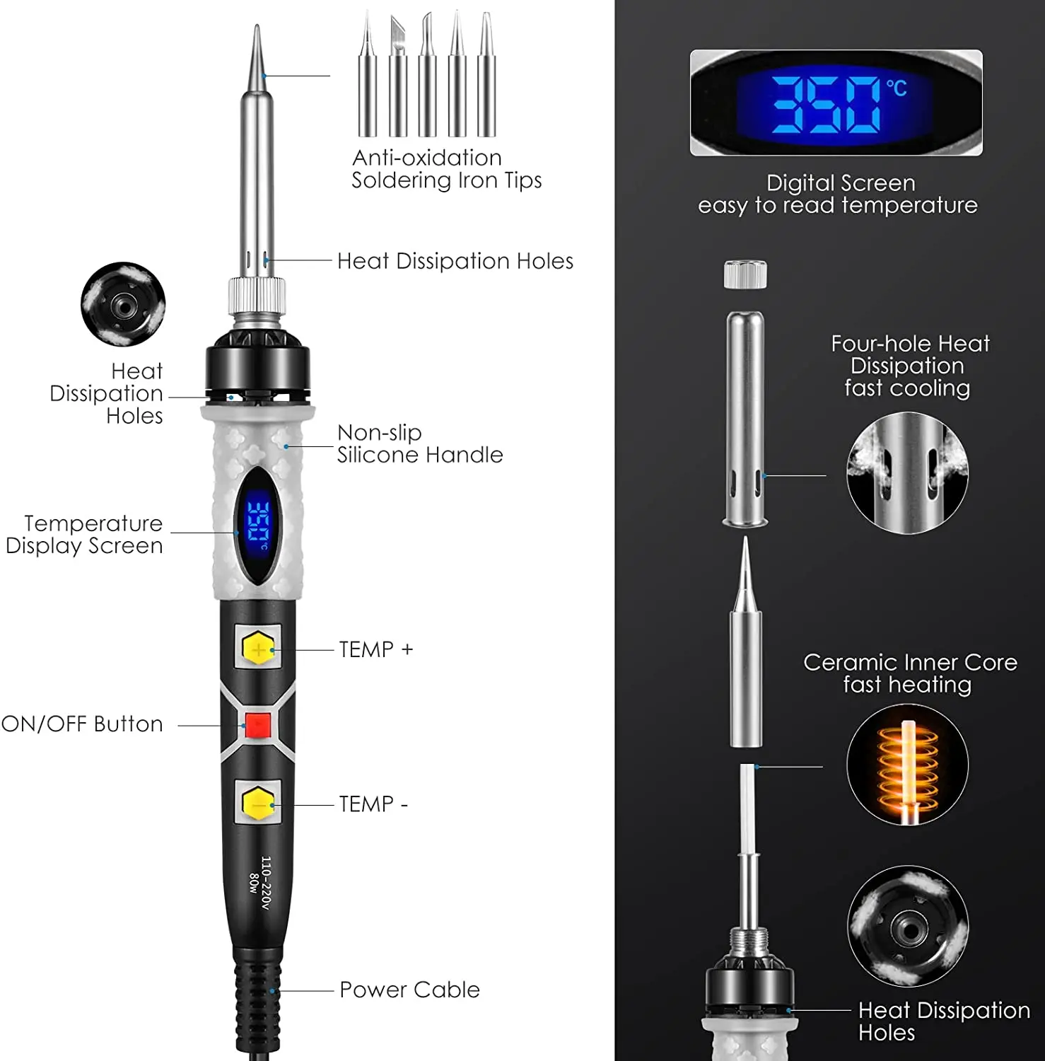 80W Solder Iron Kit Electric Soldering Tools Tips Adjustable Temperature Gas soldering heat repaire tools set welding Station