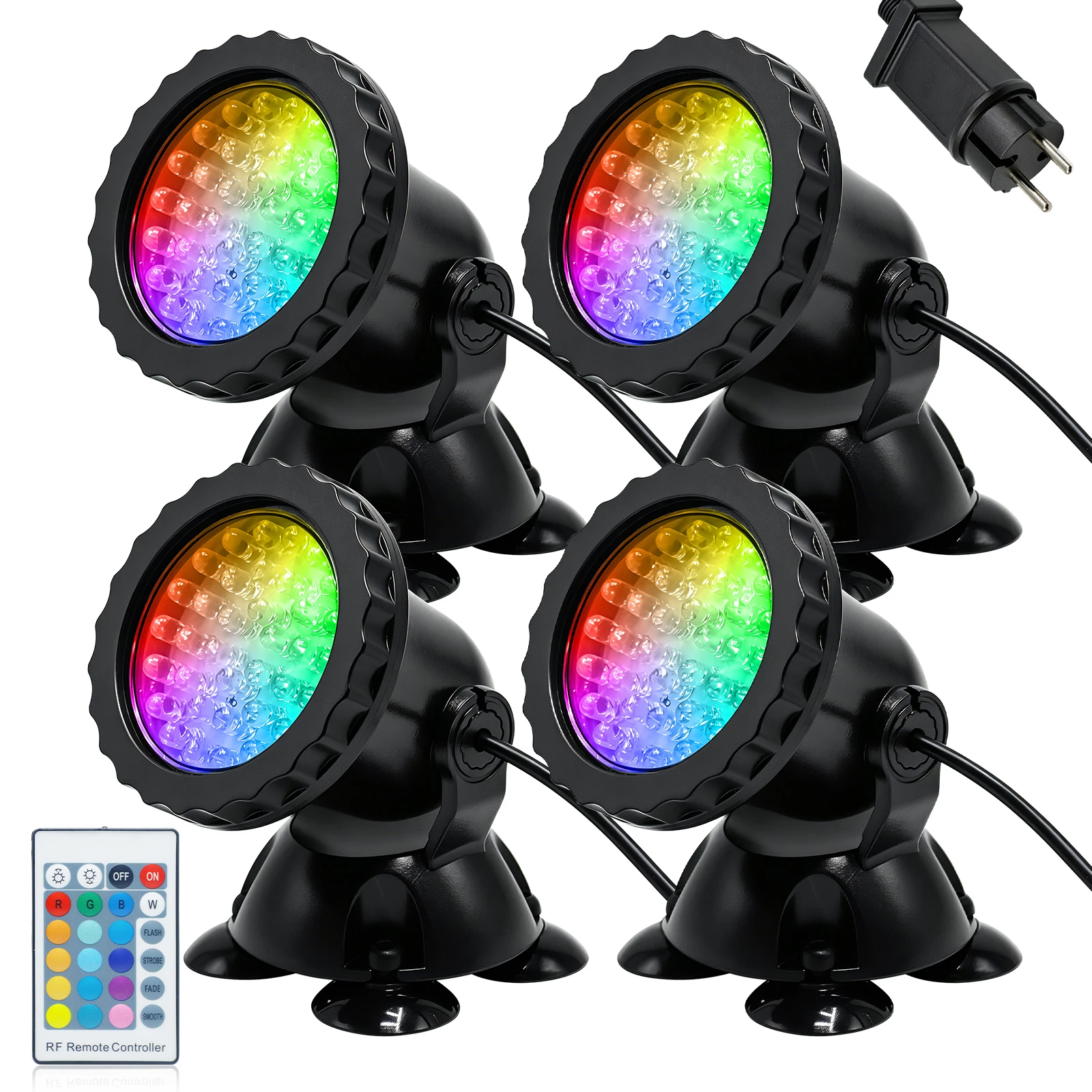 IP68 Waterproof RGB Aquarium Planted Spotlight DC12V 180° Adjustable Suction Cup Fish Tank Underwater Lamp With 24 Key Remote