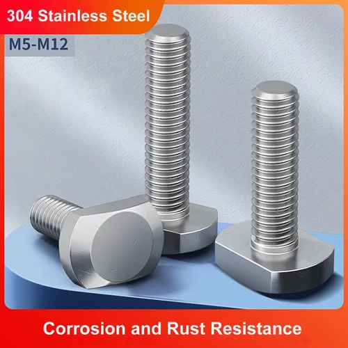 Pernos M5 M6 M8 M10 M12 para ranura en T GB37 304, perno de cabeza de martillo en forma de T de acero inoxidable, tornillos de máquina rectangulares, perno en T de conducto