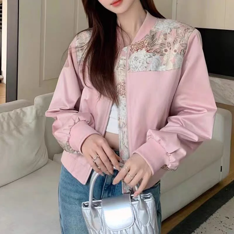 Women's Bomber Jackets Loose Patchwork Printing Spring Autumn Female Baseball Aviator Coats Korean Reviews Clothes Pretty Style