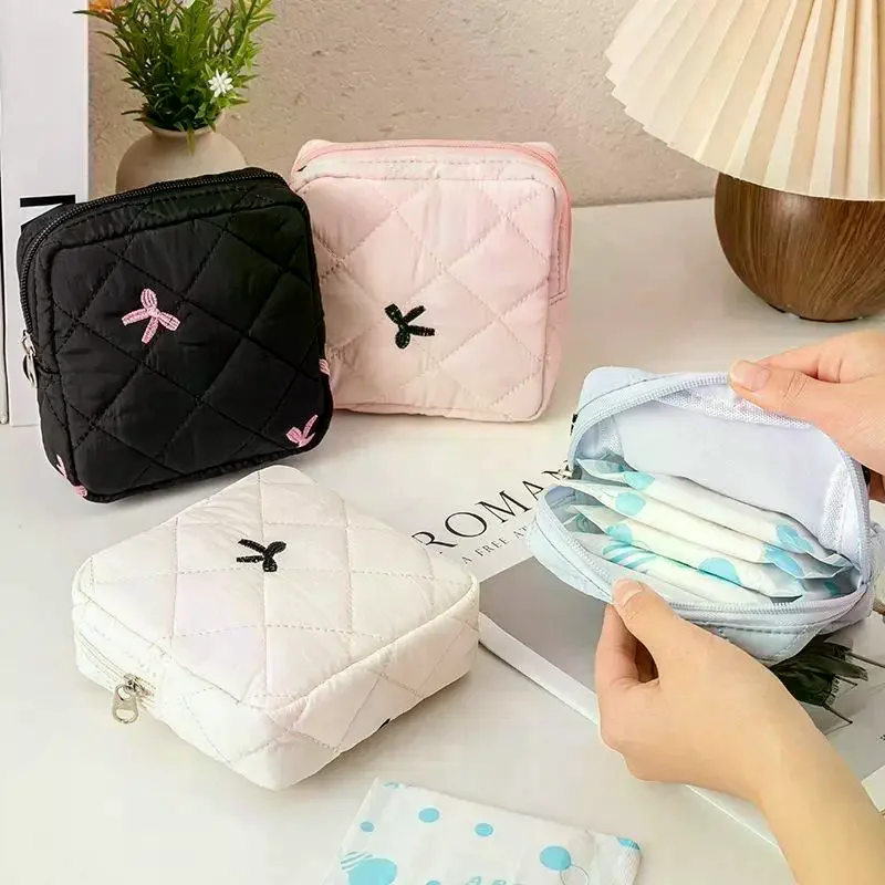 Cute Large Capacity Sanitary Napkin Storage Bags Cartoon Bow Portable Girls Physiological Period Tampon Organiser Bag Pouch